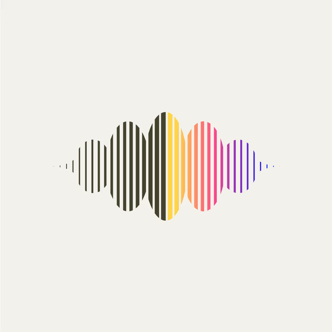 A stylized waveform made of vertical bars colored in sequential rainbow segments, illustrating the scaled dataset spanning thousands of hours.